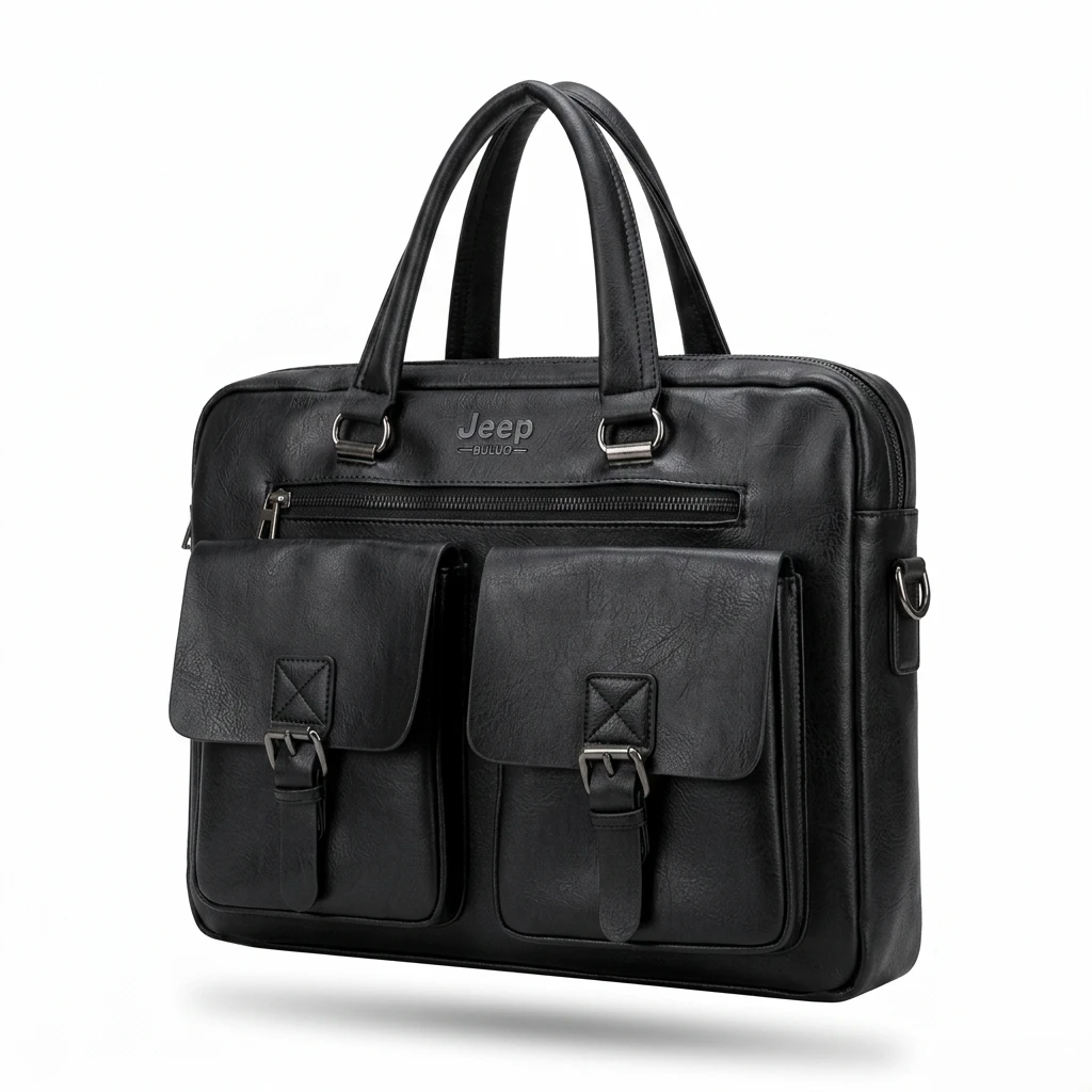 Jeep Buluo Premium Leather Laptop Bag – Black